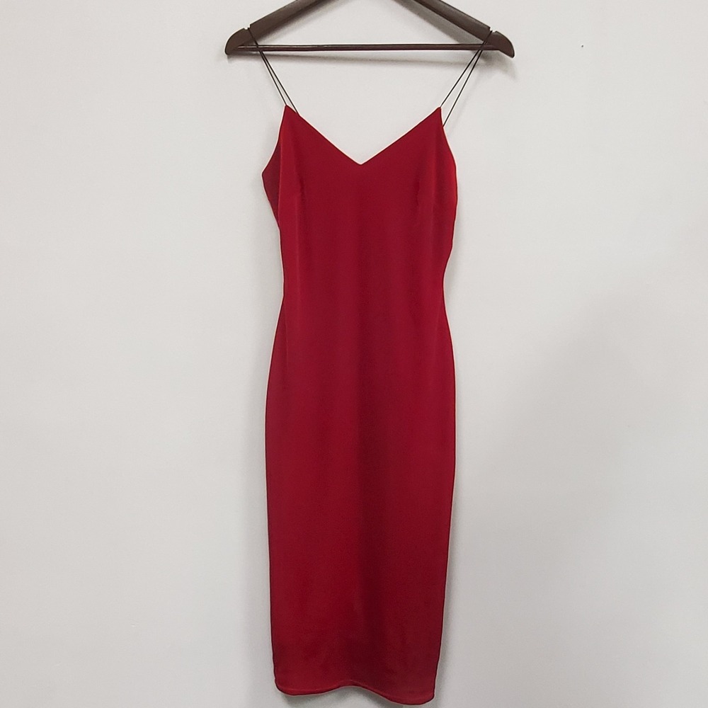 Charlotte Russe Womens V Neck Velvet Midi Slip Dress Size S Red Spaghetti Strap‎